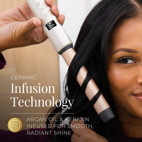 Remington Shine Therapy Curling Wand showing ceramic infusion technology