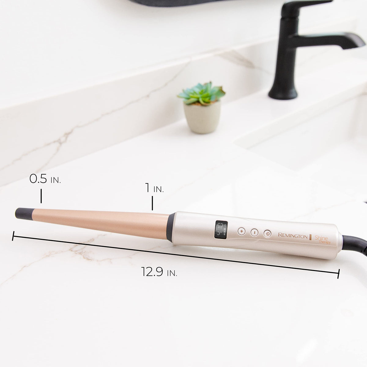 Remington Shine Therapy Tapered Curling Wand with styling results