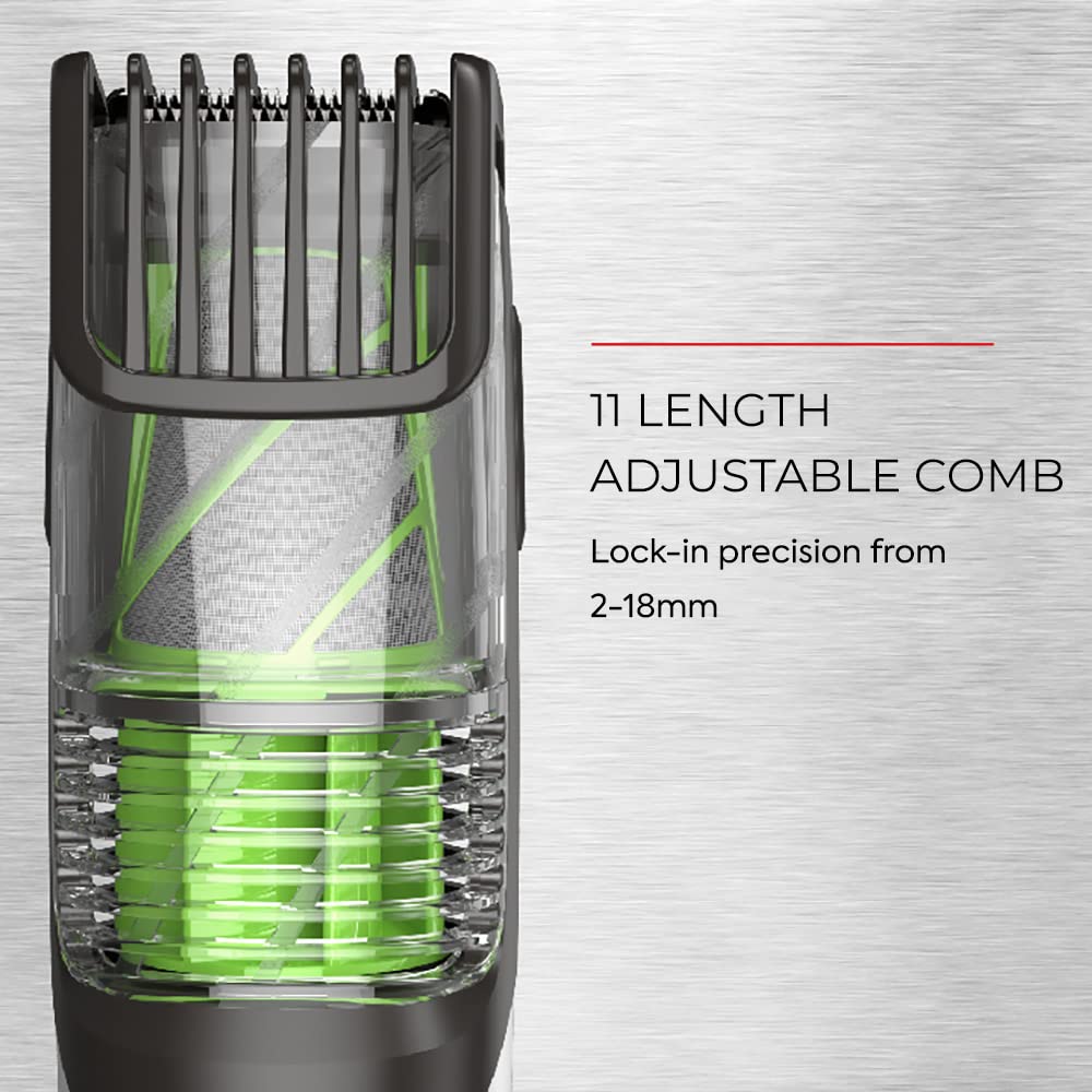 Remington Vacuum Beard Trimmer in use on facial hair