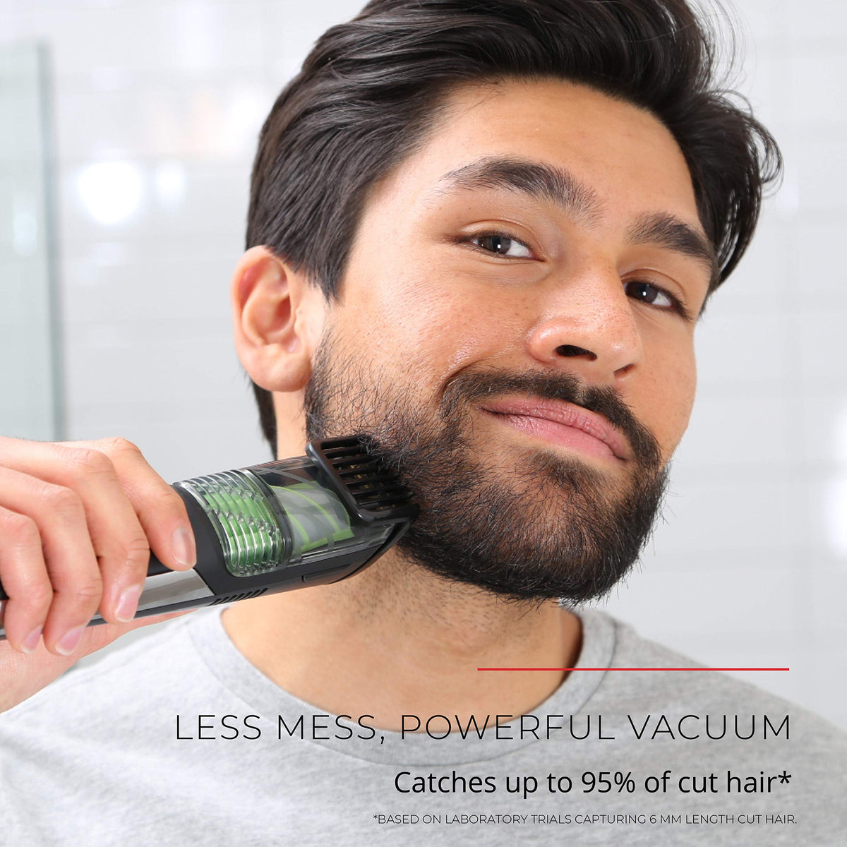 Remington Vacuum Beard Trimmer showing vacuum chamber for hair collection