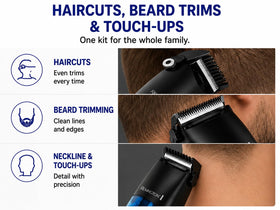 Remington Vacuum Hair Clippers 18-piece kit showing barber scissors and guide combs