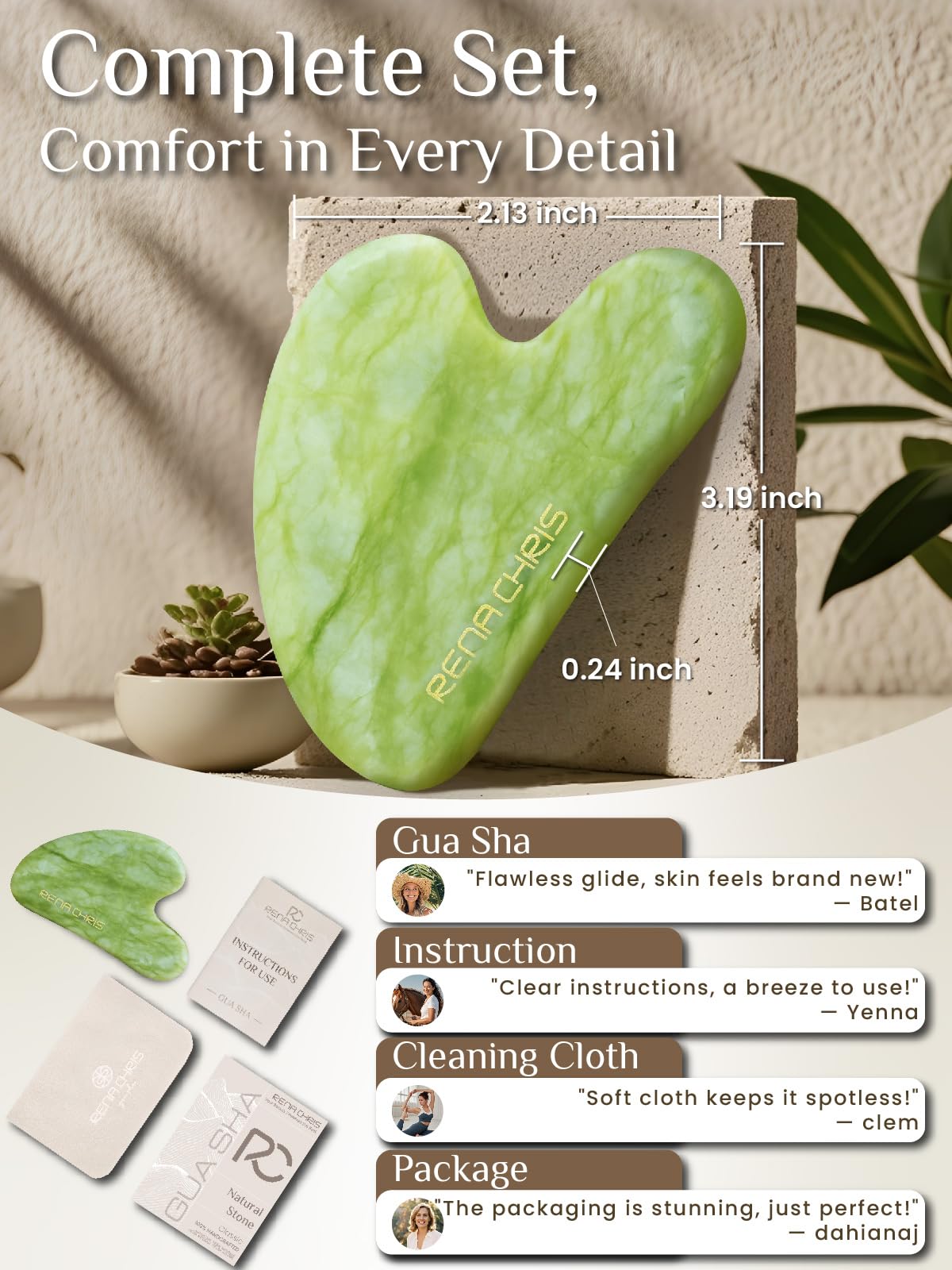 Rena Chris Gua Sha Facial Tool Mint Green side view