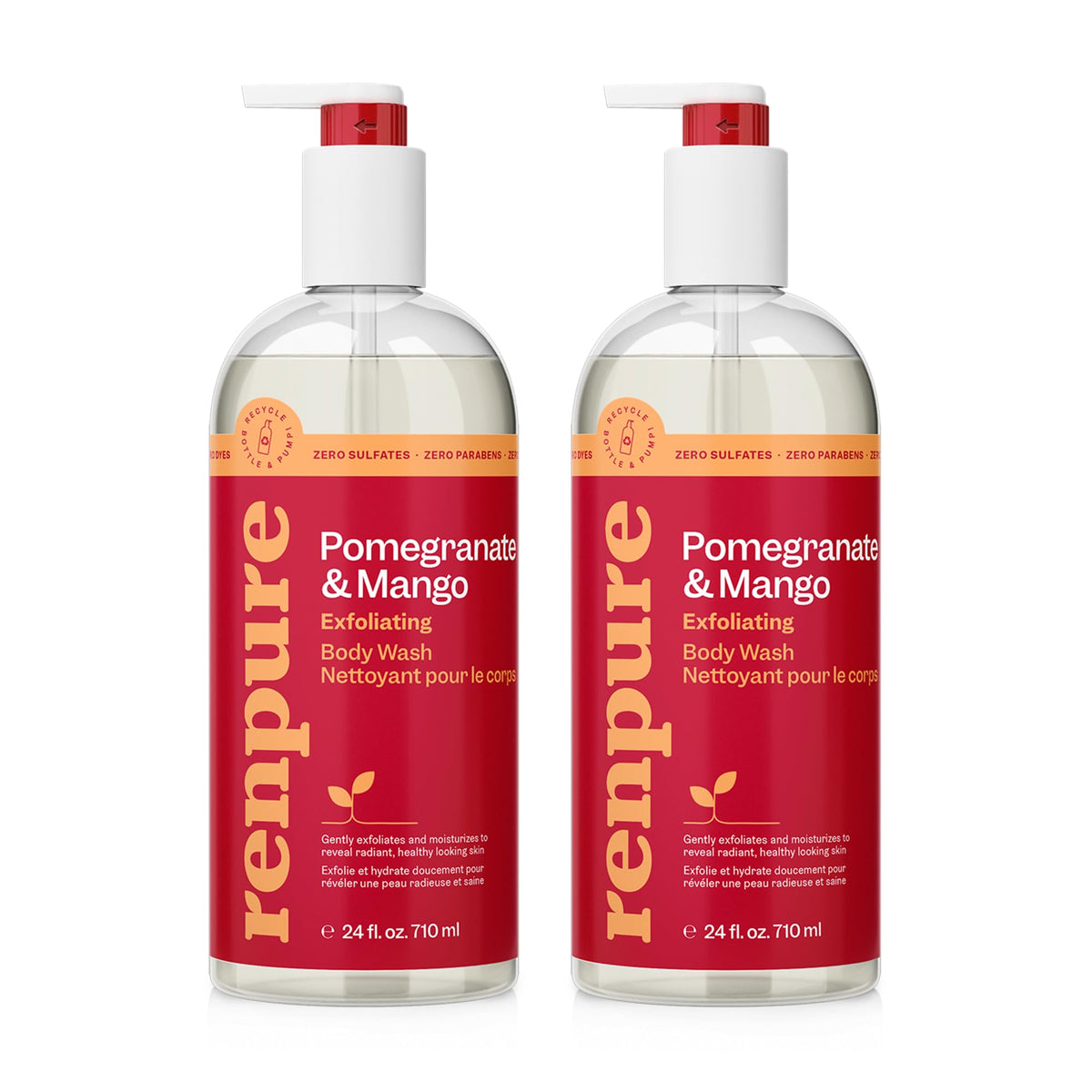 RENPURE Pomegranate & Mango Exfoliating Body Wash front view 24oz bottle