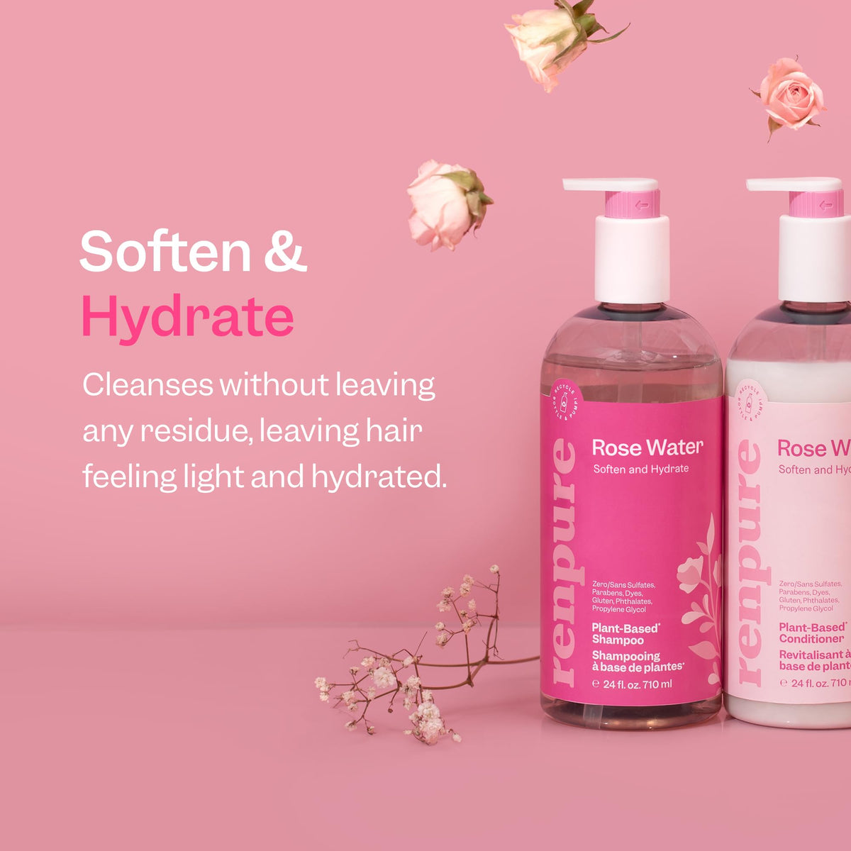 RENPURE Rose Hydrating Shampoo 780g back view