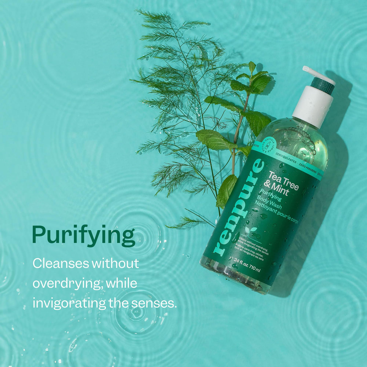RENPURE Tea Tree & Mint Body Wash bottles side view