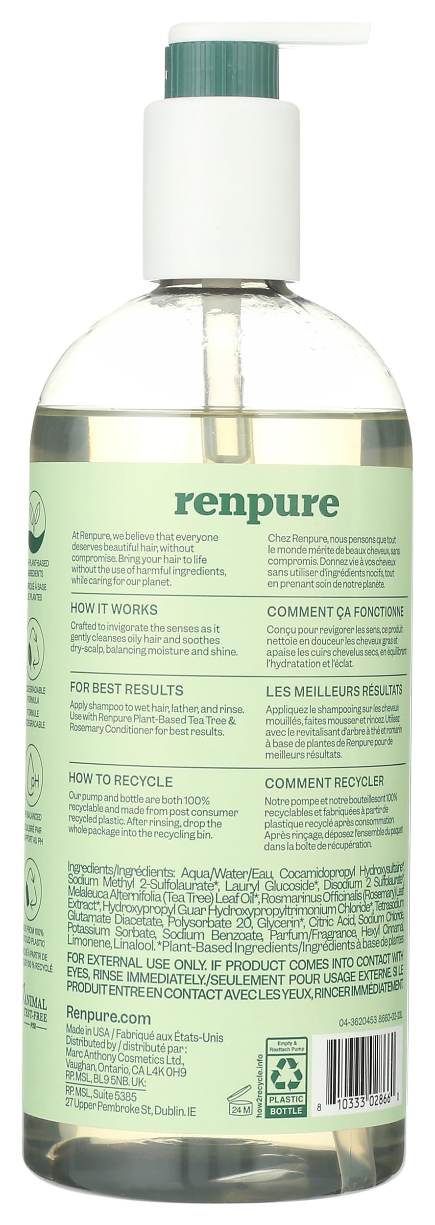 RENPURE Tea Tree & Rosemary Shampoo 24oz back view