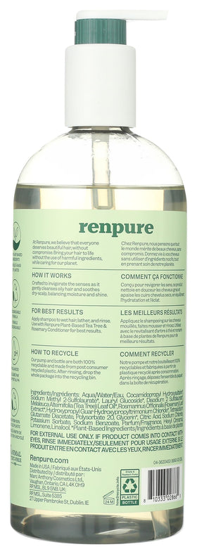 RENPURE Tea Tree & Rosemary Shampoo 24oz back view