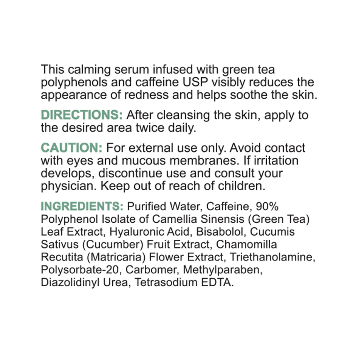 Replenix Calming Face Serum 30ml with ingredients list