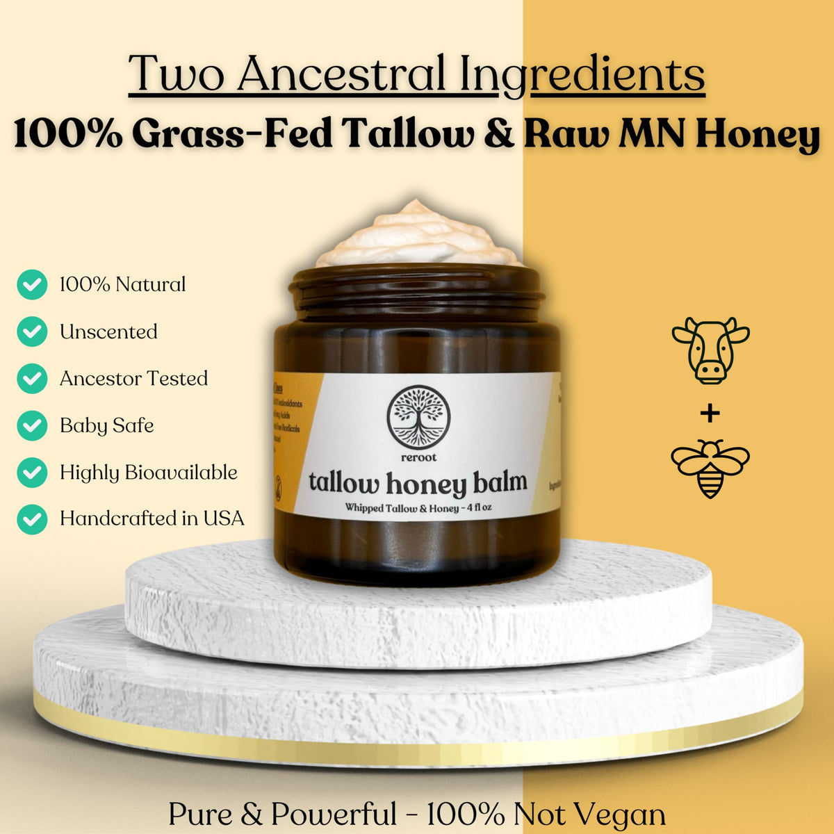 Reroot Organics Beef Tallow Balm 222g packaging details