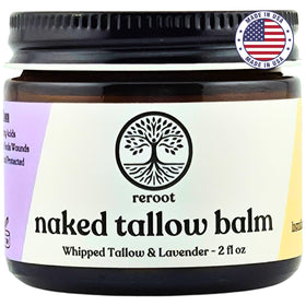 Reroot Organics Lavender Naked Tallow Balm front view with packaging