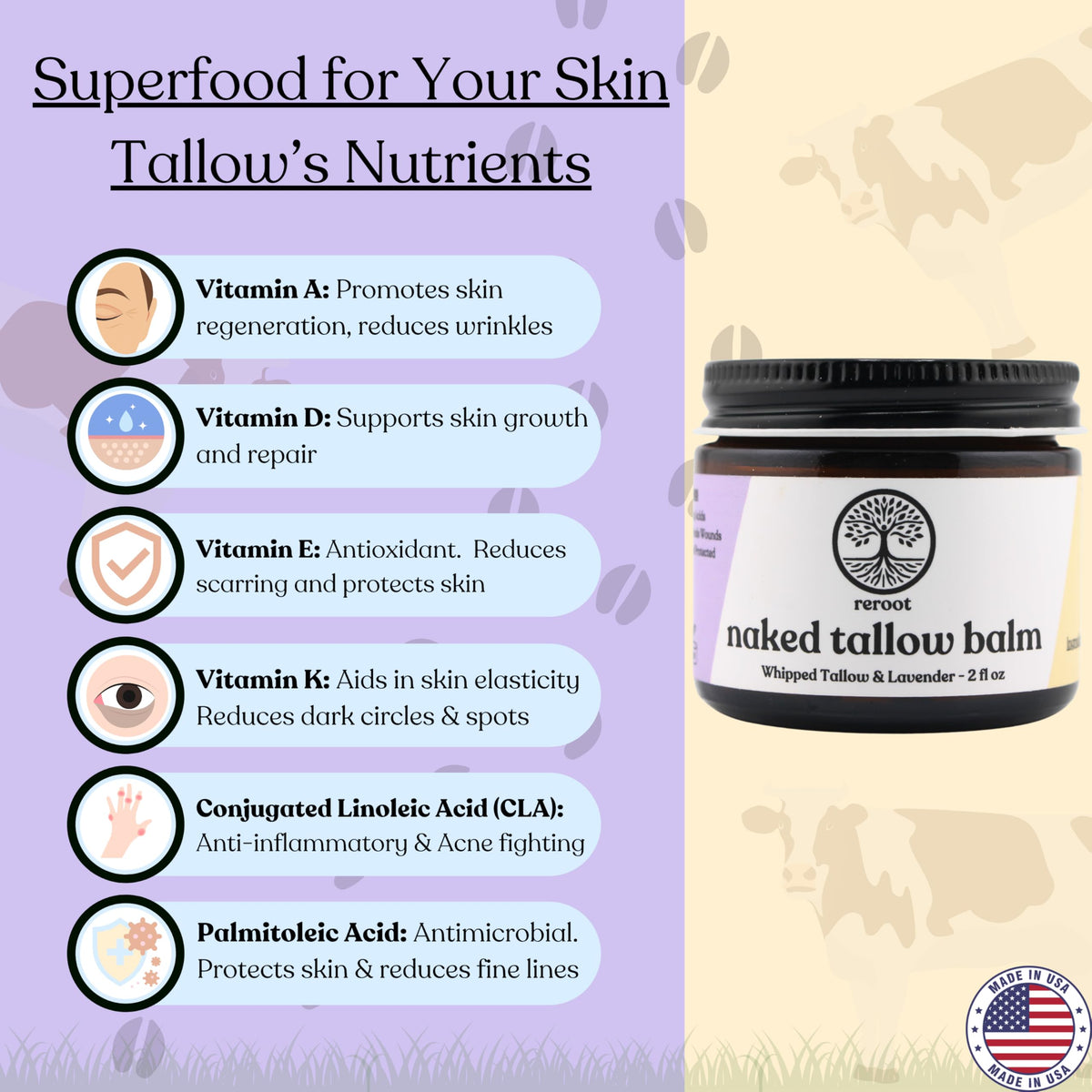 Reroot Organics Lavender Naked Tallow Balm on a wooden surface