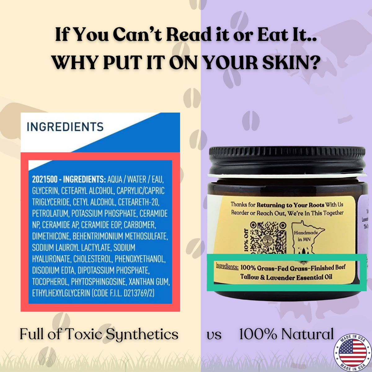 Reroot Organics Lavender Naked Tallow Balm with lavender flowers
