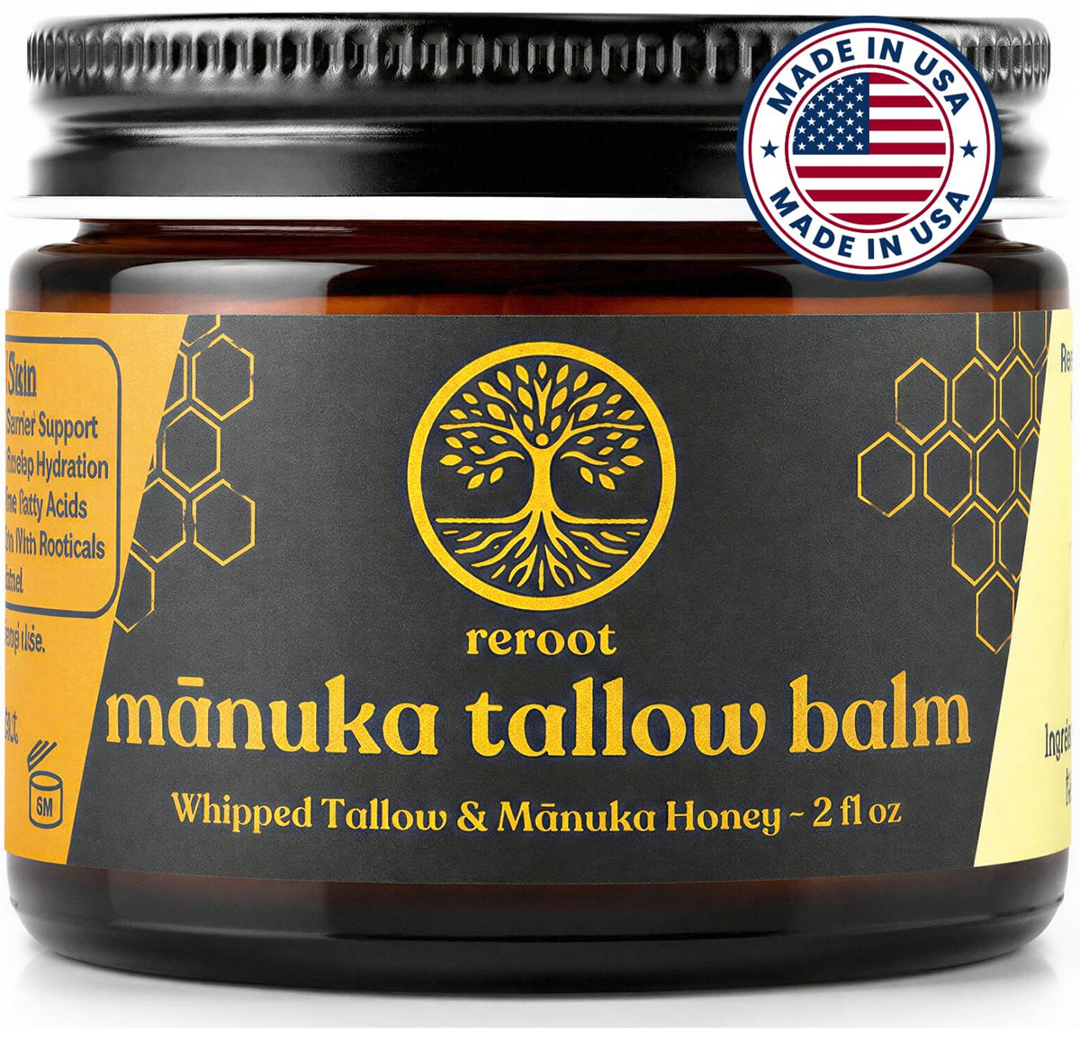 Reroot Organics Manuka Honey Beef Tallow Balm 2oz front view