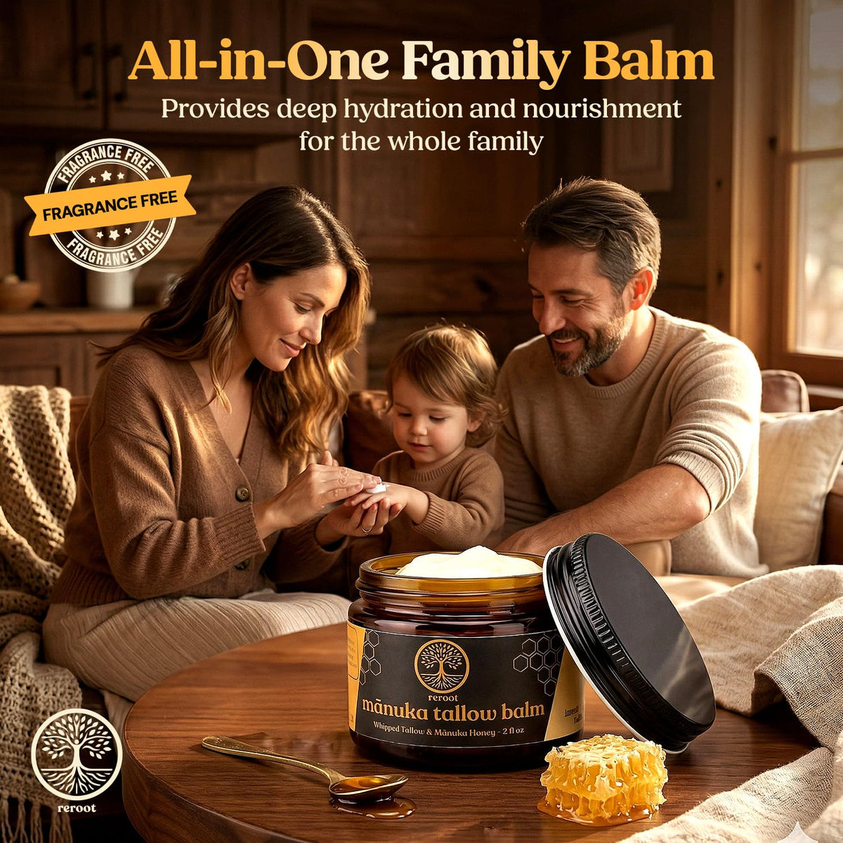Reroot Organics Manuka Honey Beef Tallow Balm 2oz texture on hand
