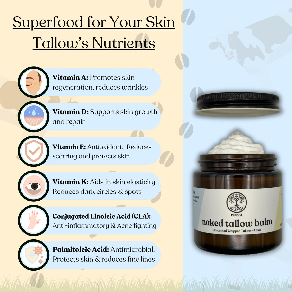 Reroot Organics Naked Tallow Balm close-up of ingredients