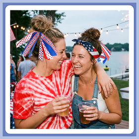 Retrowavy hair scrunchies in red white and blue on a table