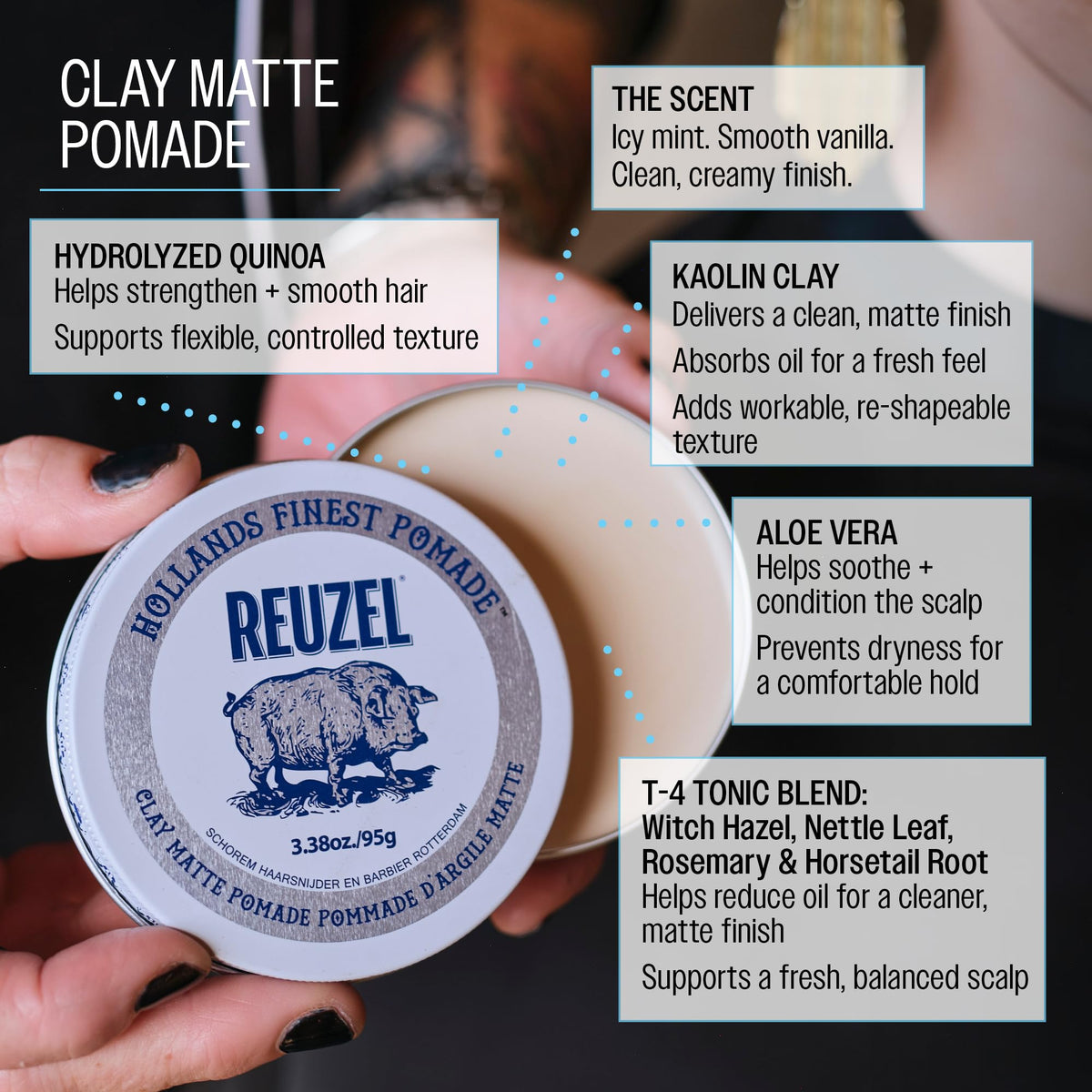 REUZEL Clay Matte Pomade 109g with other beard care products