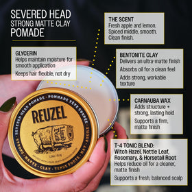 REUZEL Severed Head Clay Pomade 118g on a bathroom counter