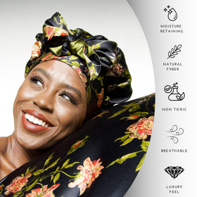 Reversible design of Nochka Fashion Wild Rose Silk Hair Bonnet