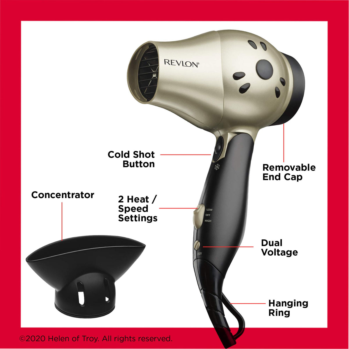 REVLON 1875W Hair Dryer with heat settings displayed