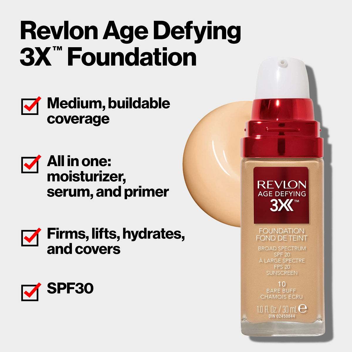 REVLON Age Defying Liquid Foundation packaging details
