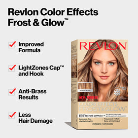 REVLON Color Effects Frost and Glow Hair Highlight Kit contents including cap and developer