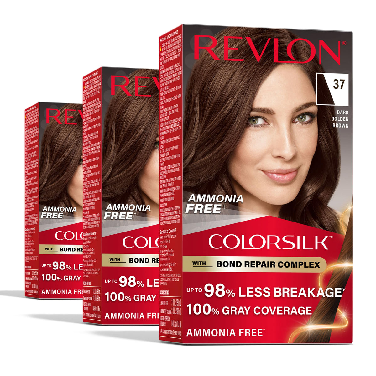 REVLON ColorSilk 3pk Dark Golden Brown hair colour box front view