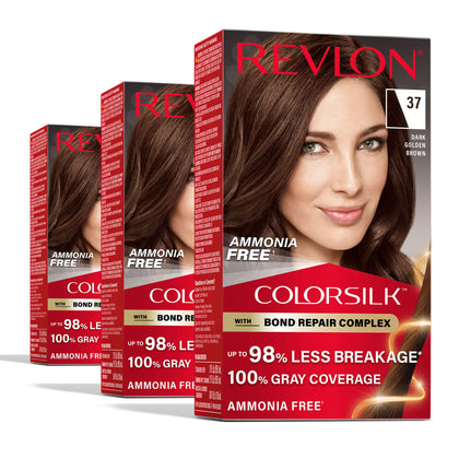 REVLON ColorSilk 3pk Dark Golden Brown hair colour box front view
