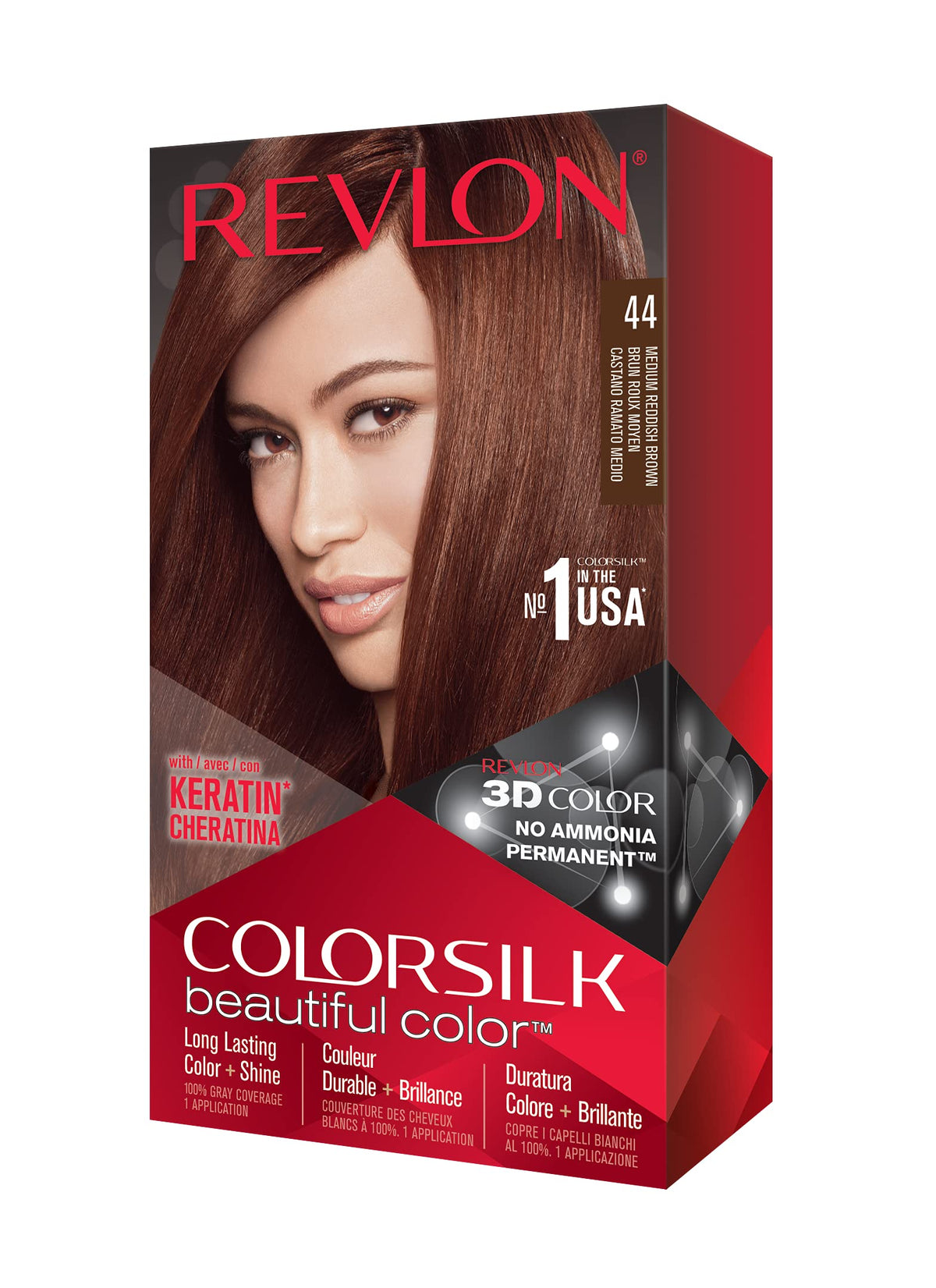 REVLON Colorsilk Beautiful Color 44 Medium Reddish Brown packaging front view