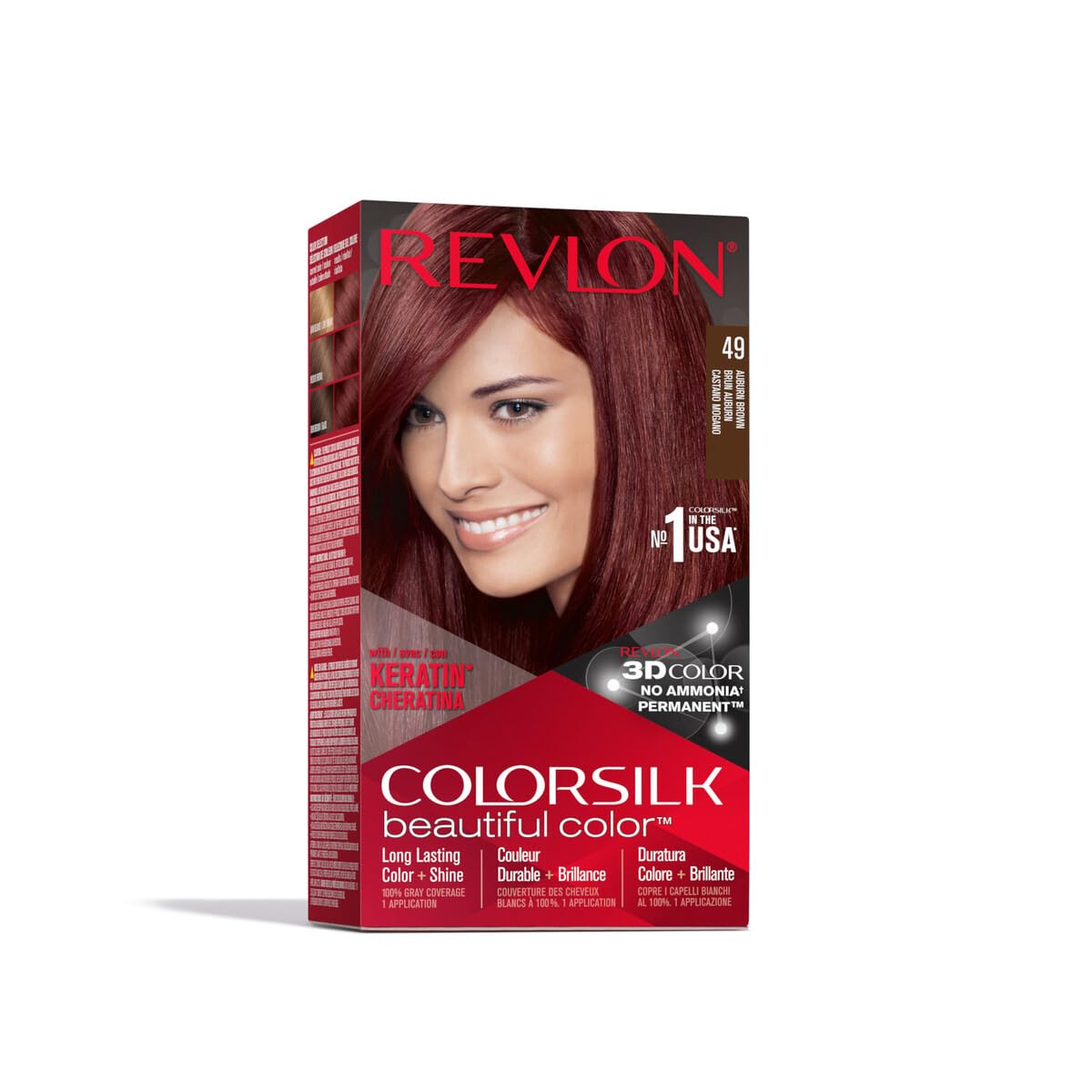 REVLON Colorsilk Beautiful Color 49 Auburn Brown hair dye kit front view