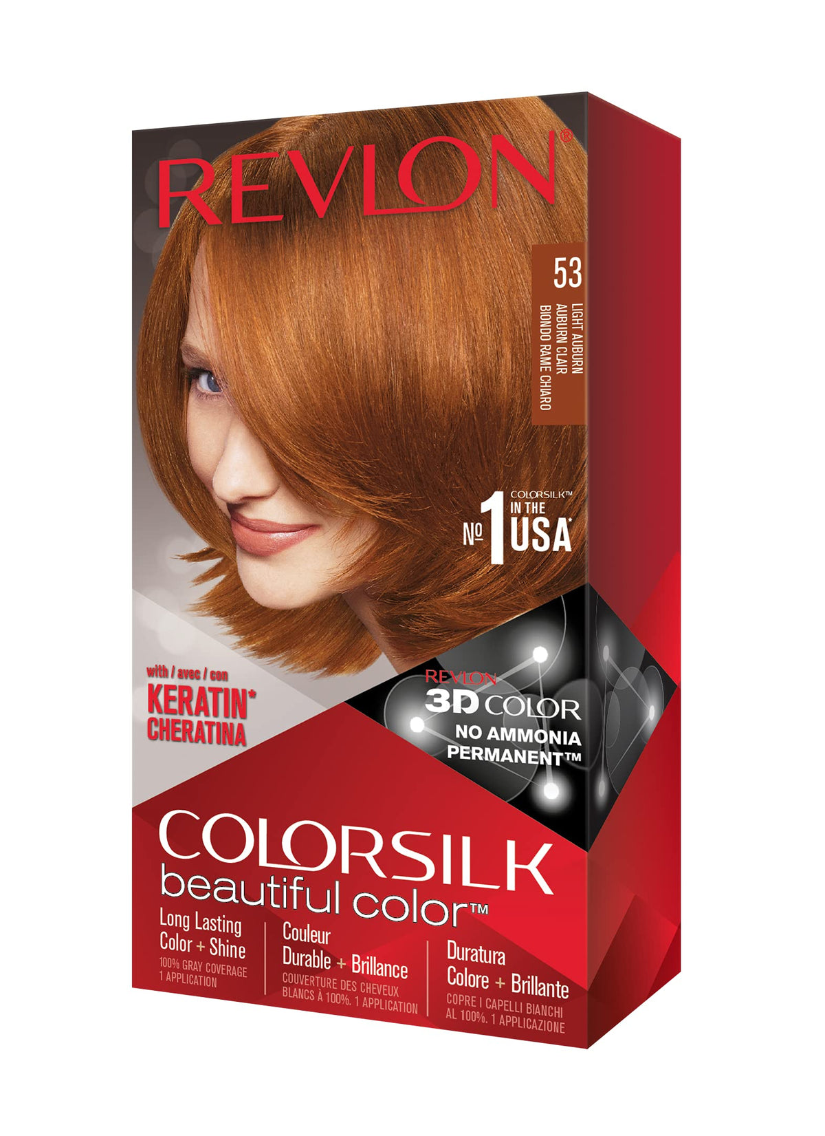 REVLON Colorsilk Beautiful Color 53 Light Auburn hair dye kit front view