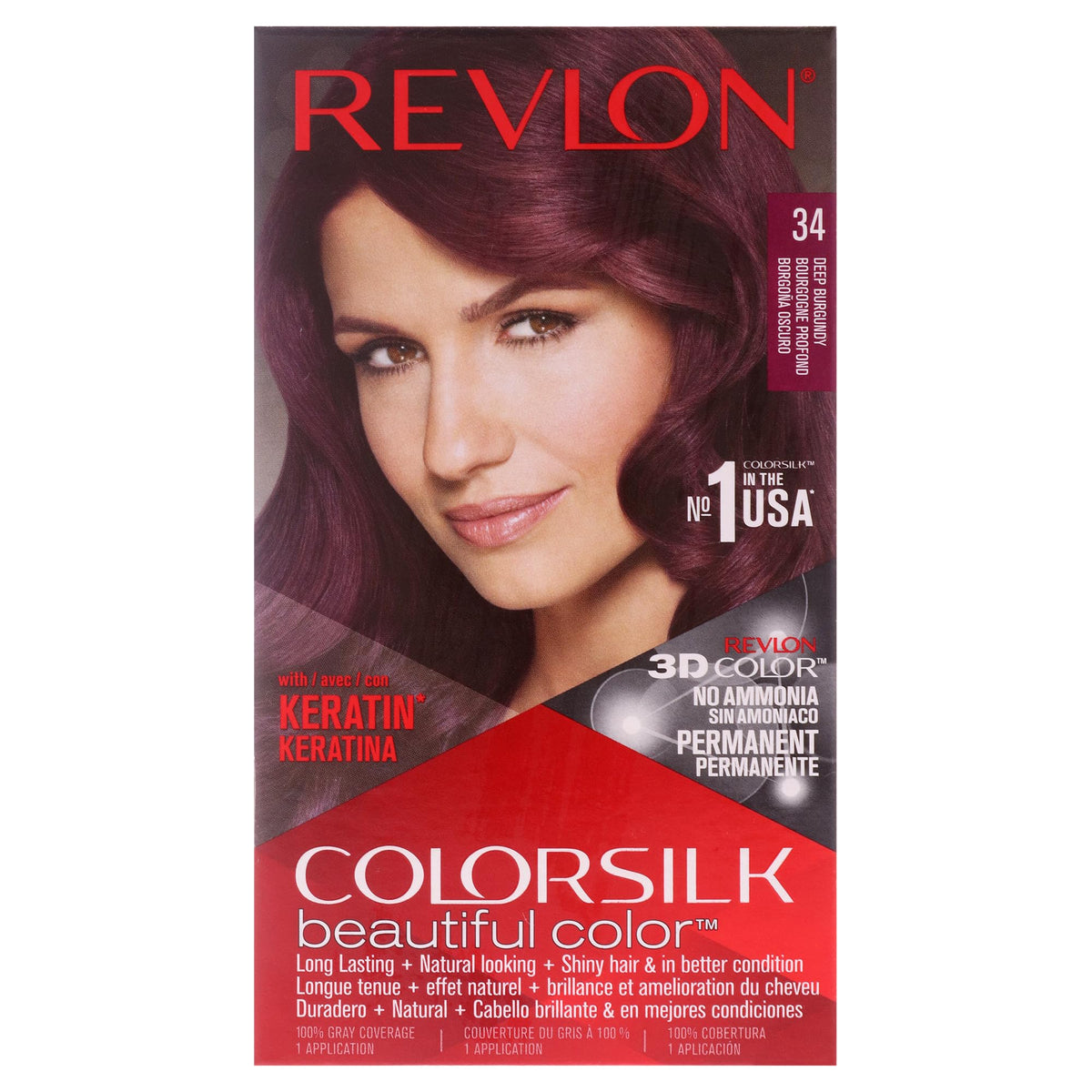 REVLON Colorsilk Beautiful Color Deep Burgundy hair dye swatch on hair