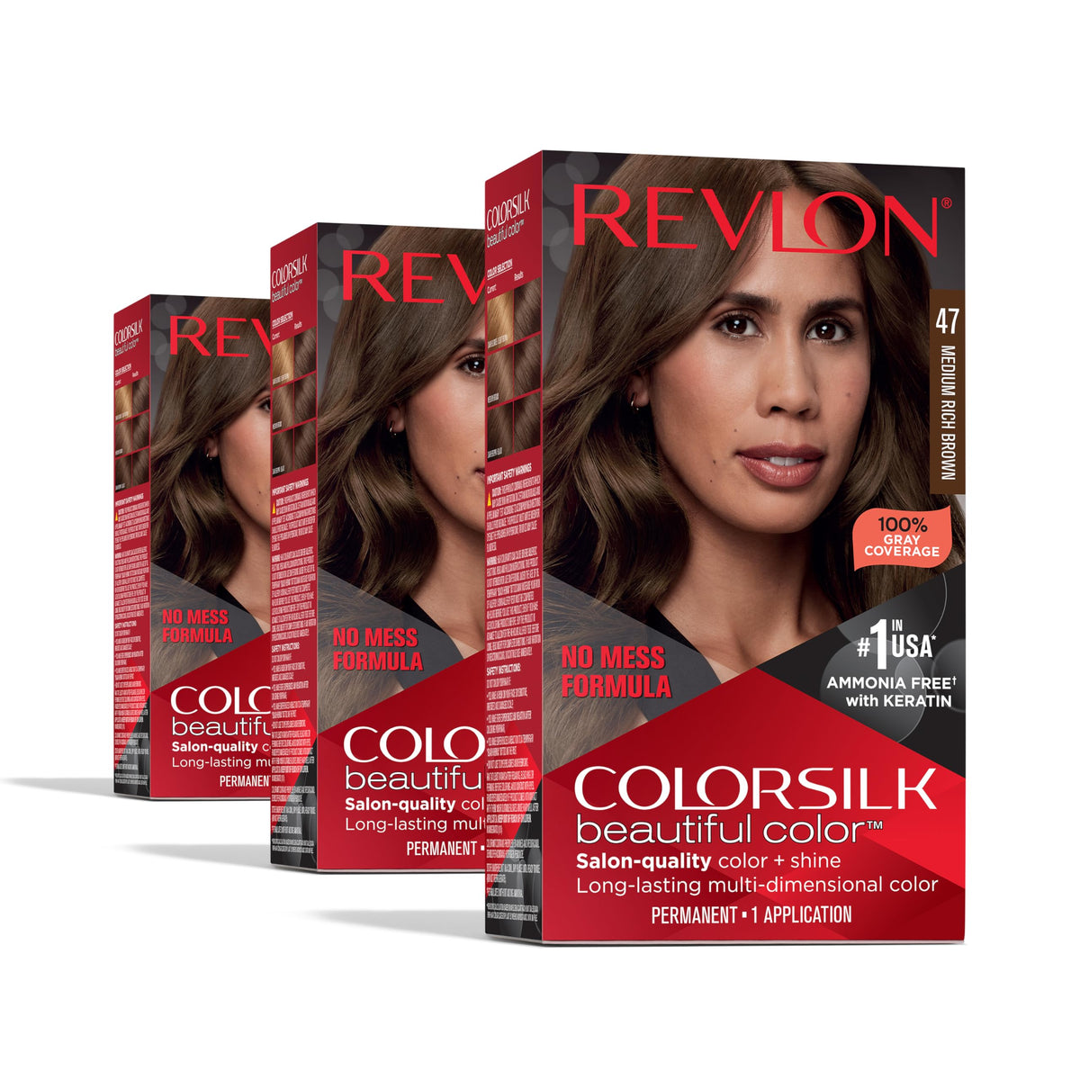 REVLON Colorsilk Beautiful Color Hair Colour Pack of 3 47 Medium Rich Brown