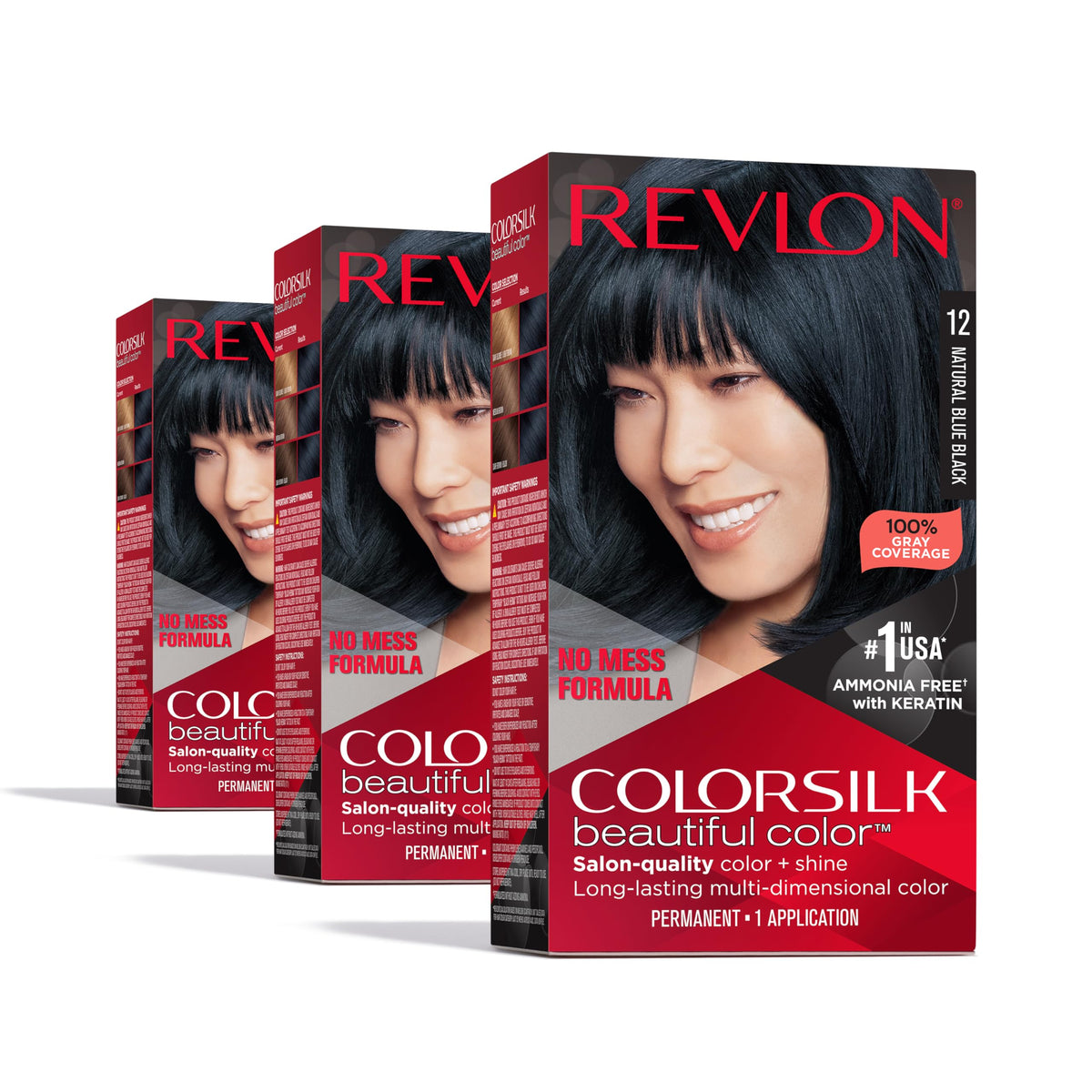 REVLON Colorsilk Beautiful Color Permanent Hair Color 12 Natural Blue Black pack front view