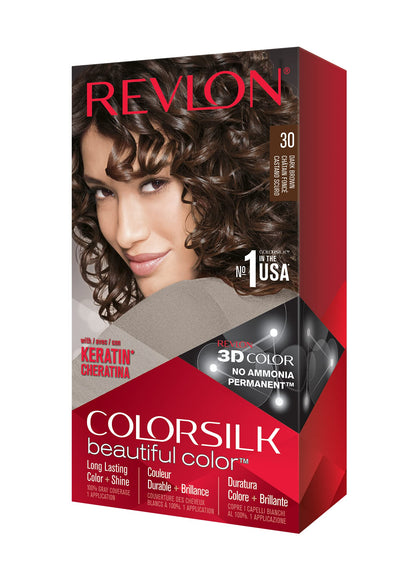 REVLON Colorsilk Beautiful Color Permanent Hair Dye 30 Dark Brown packaging front view