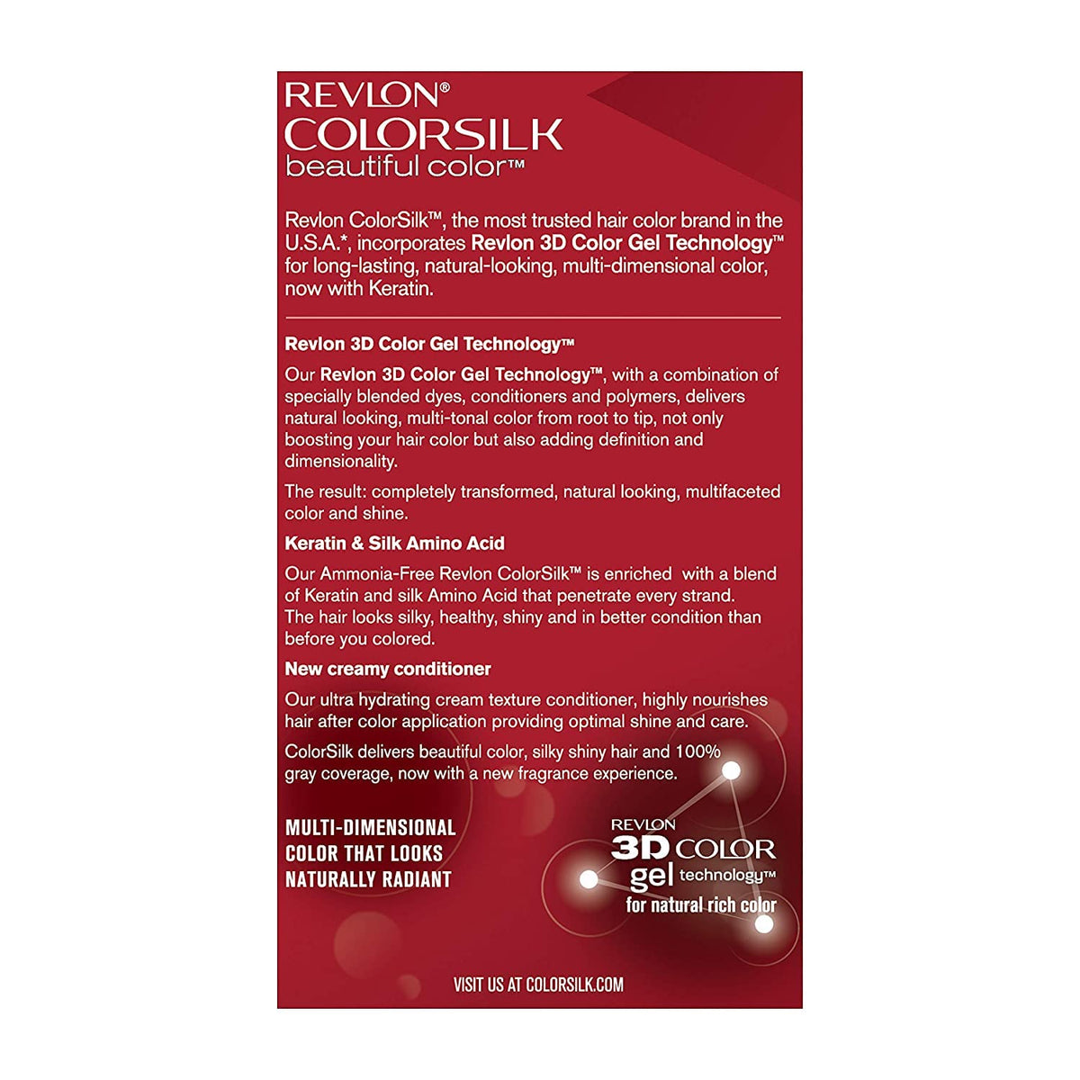 REVLON Colorsilk Beautiful Colour Medium Golden Chestnut Brown back view showing instructions