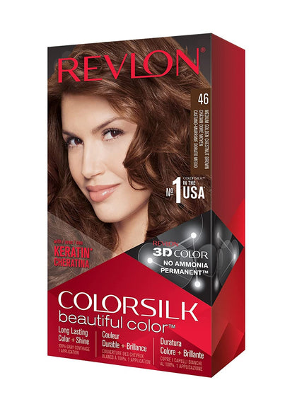 REVLON Colorsilk Beautiful Colour Medium Golden Chestnut Brown packaging front view