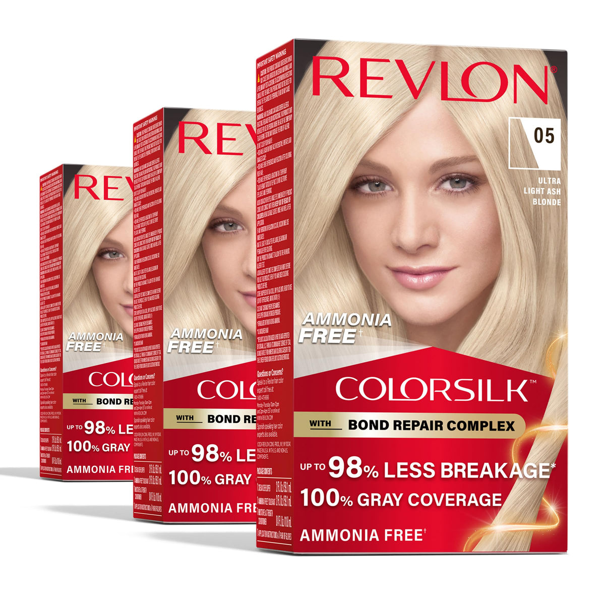 REVLON ColorSilk Bond Repair Hair Color 3pk Ultra Light Ash Blonde front view
