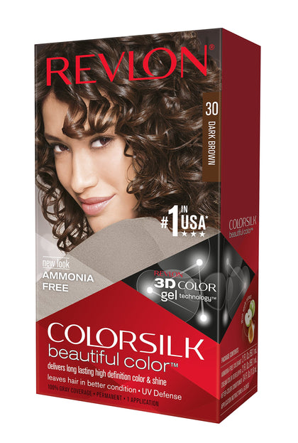 REVLON ColorSilk Hair Color 30 Dark Brown packaging front view