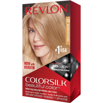 REVLON ColorSilk Hair Color 70 Medium Ash Blonde front view