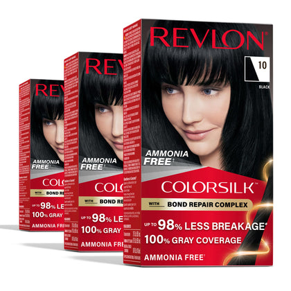 REVLON ColorSilk Hair Colour 10 Black 3-pack front view
