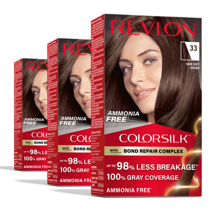 REVLON ColorSilk Hair Colour 33 Dark Soft Brown 3-pack front view