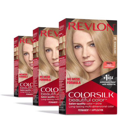REVLON ColorSilk Permanent Hair Colour Kit front view, Medium Blonde shade
