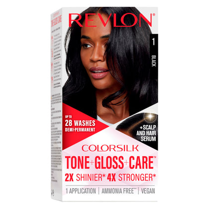 REVLON ColorSilk Tone + Gloss + Care Demi-Permanent Hair Color 1 Black front view