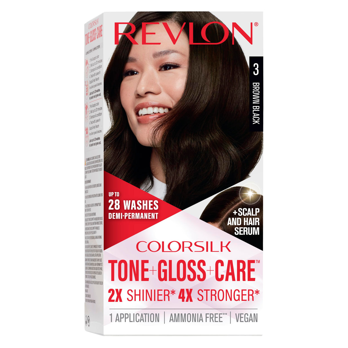 REVLON ColorSilk Tone + Gloss + Care Demi-Permanent Hair Colour 3 Brown Black front view