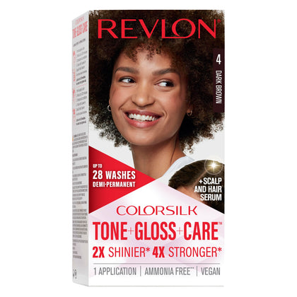 REVLON ColorSilk Tone + Gloss + Care Demi-Permanent Hair Colour 4 Dark Brown packaging front view