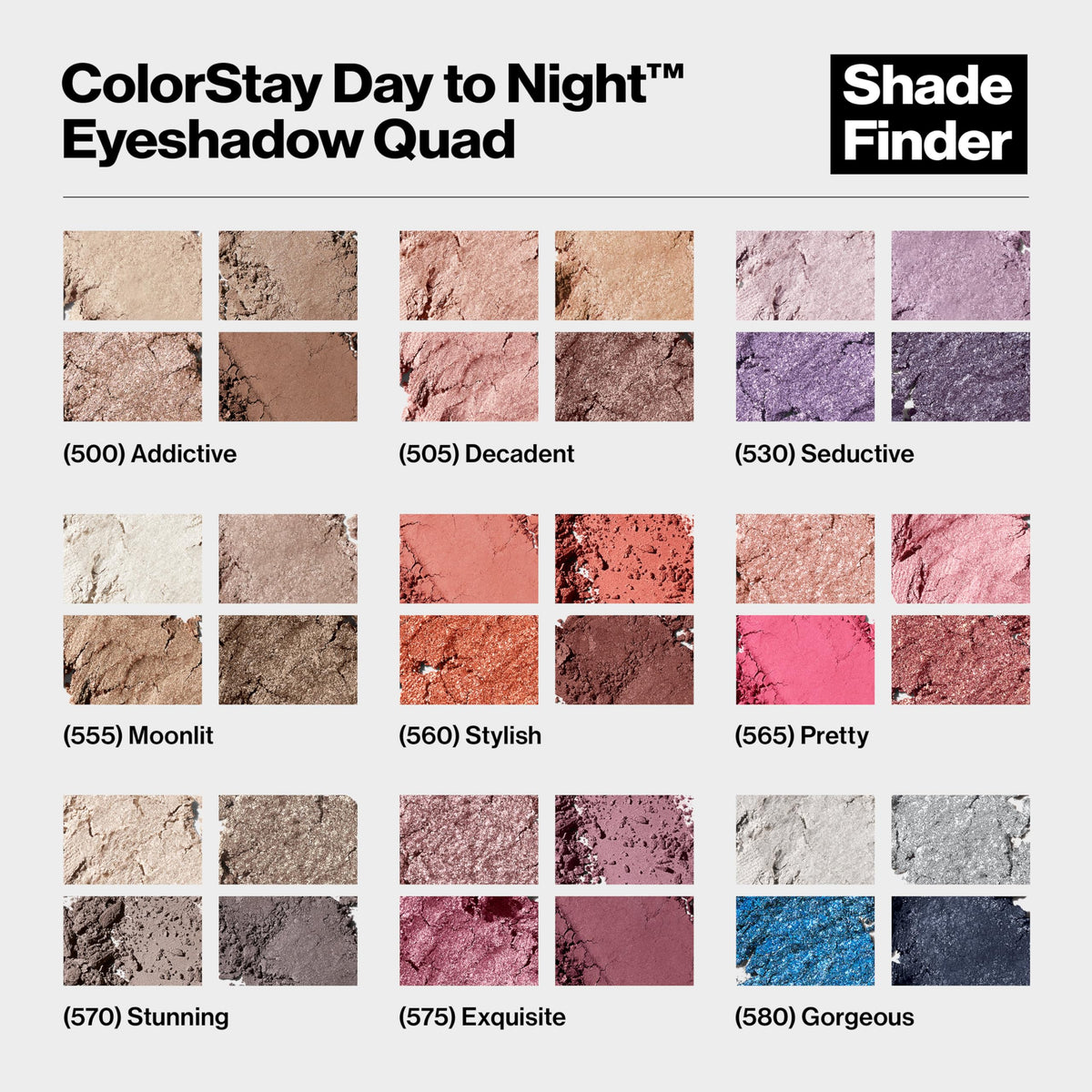 REVLON ColorStay Day to Night Eyeshadow Quad 575 Exquisite palette layout