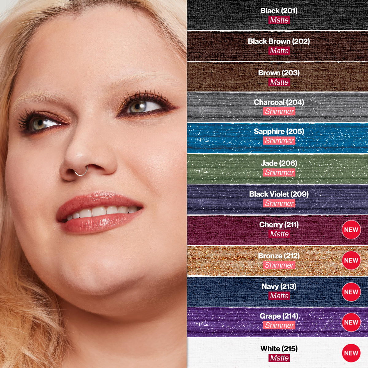 REVLON ColorStay Pencil Waterproof Eyeliner 201 Black with matte and shimmer shades
