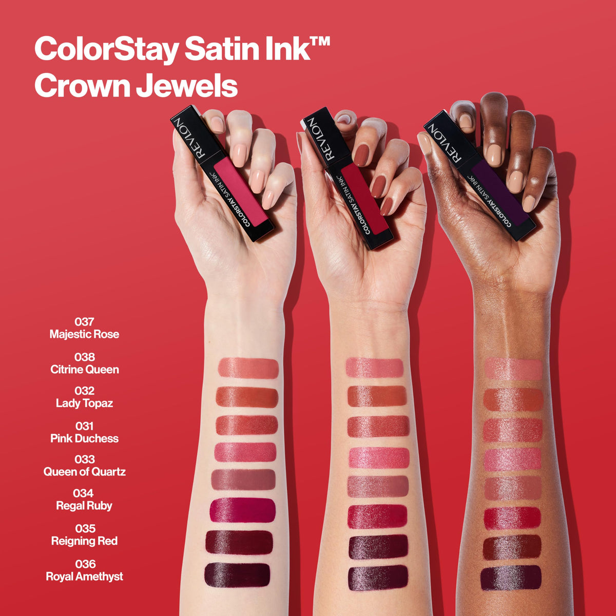 REVLON ColorStay Satin Ink Liquid Lipstick Regal Ruby in hand