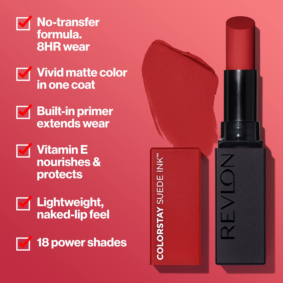 REVLON ColorStay Suede Ink Lipstick 014 Spit Fire angled view